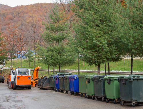 Row Trash Cans Technique Cleaning City Streets